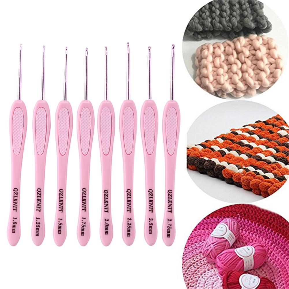 8pcs ABS Handle Knitting Needles Crochet Hooks Set for Weaving Sewing Braid Kit