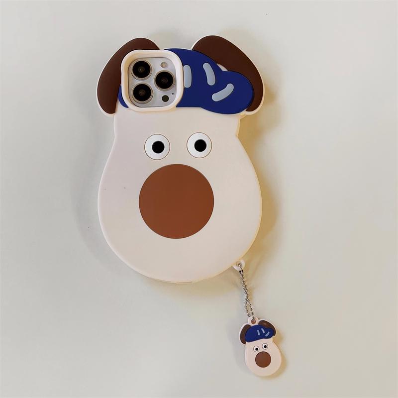 

Супер милый 3D большой мордашка + кукла-подвеска противоударный силиконовый чехол для телефона для iPhone 13 12 11 Pro Max мягкий чехол For iPhone 12 бежевый