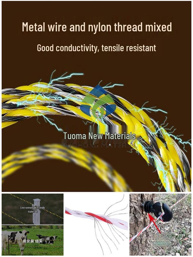 Energizing Rope for Electric Fences - Conductive Wire for Cattle, Horse, Sheep, Thickened Special Line