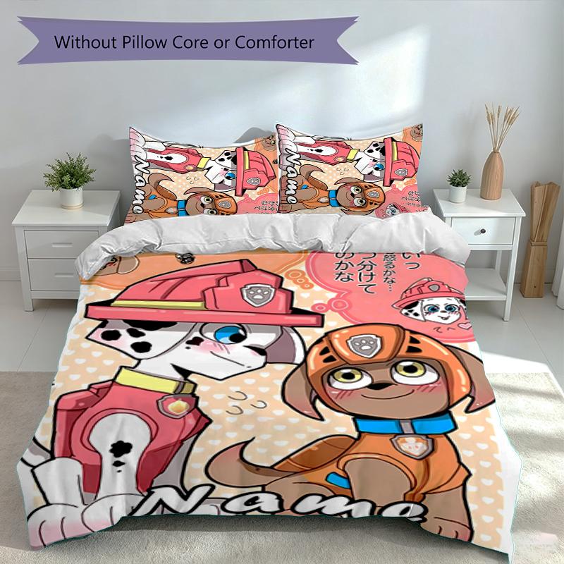 3pcs Custom Name Paw Patrol Bedding Set,Includes 1 Duvet Cover and 2 Pillowcases,All-season Bedroom Decor