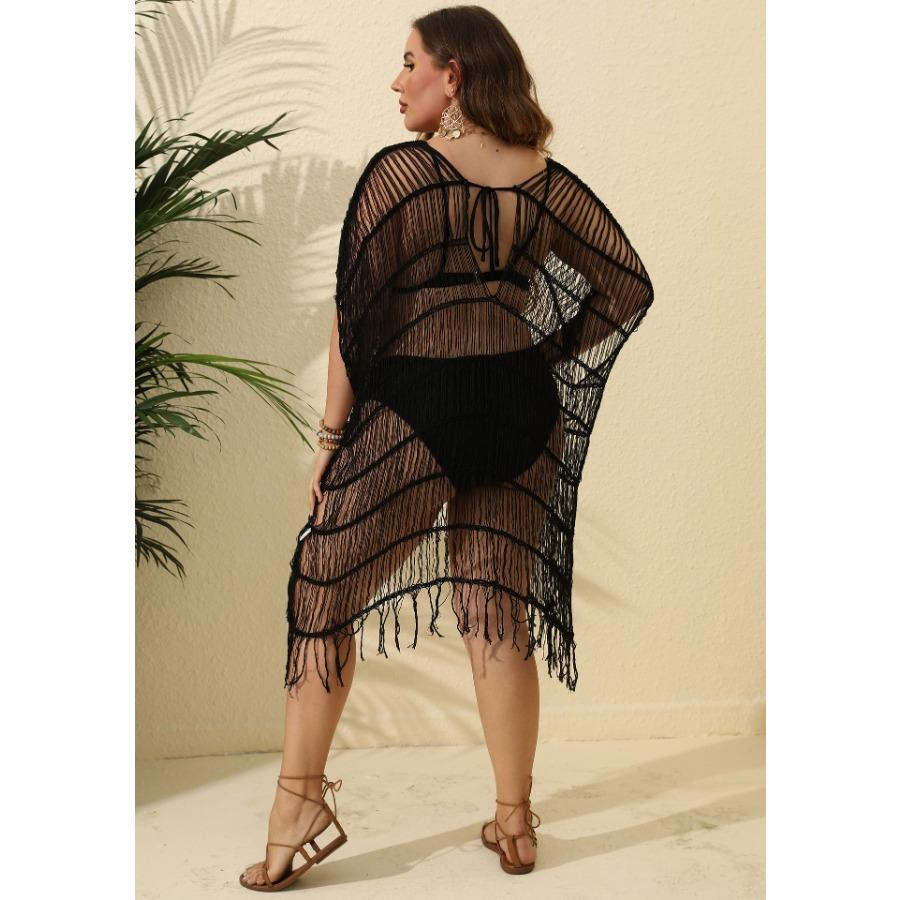 Strandkleider, große Größe, sexy Perspektive, Quaste, gespleißtes Bikini-Vertuschungskleid für Damen