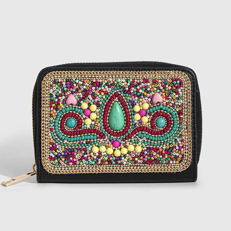 Bohemian Style PU Zipper Card Holder & Coin Purse with Butterfly and Flower Design