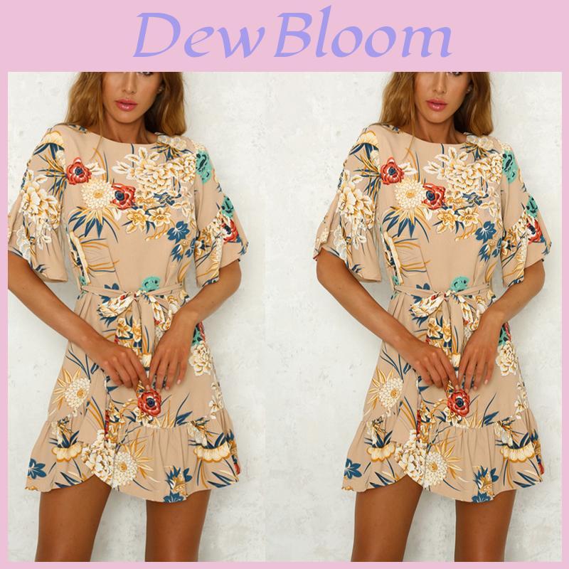 Stylish Womens Mini Ladies Dress Floral Print Ruffle V Summer Beach Sundress For Every Occasion