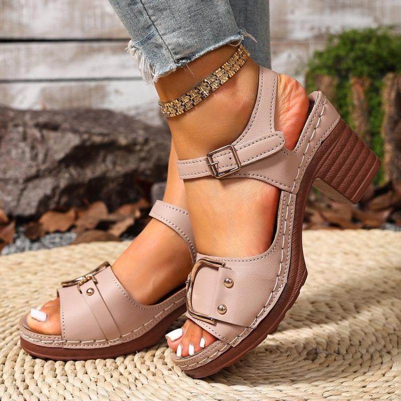 Sandals Women's Summer New Thick Heel Casual Comfortable Belt Buckle Sandals Women
