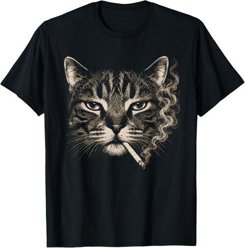 Funny Tabby Cat Smoking Cigarette Meme Vintage 90s Graphic T-Shirt