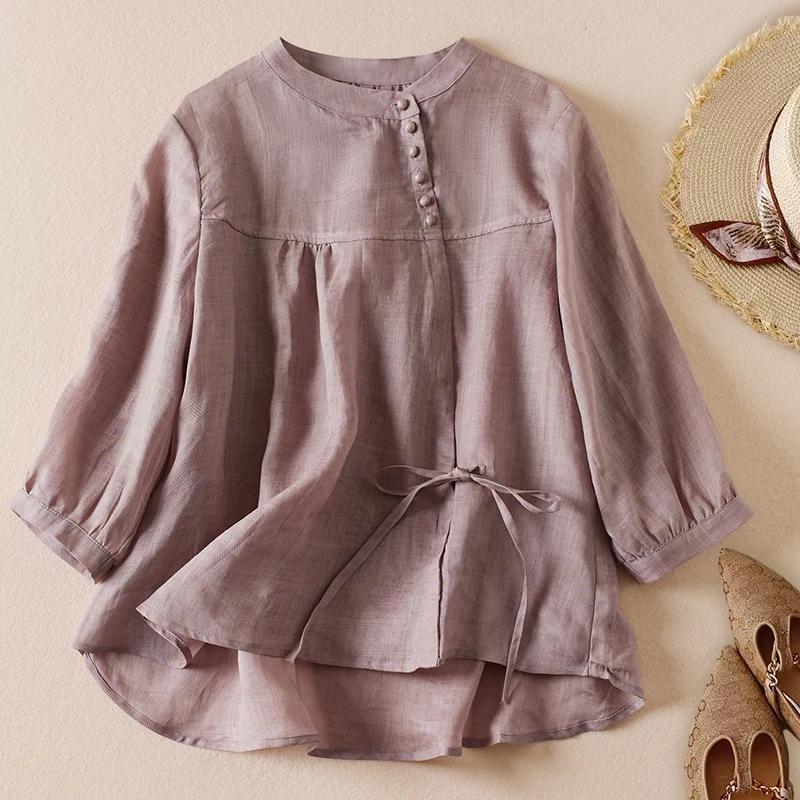 Cămașă de vară pentru femei, stil casual literar lejer, design uni, top pulover