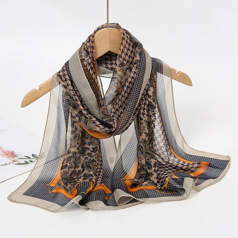 New Print Chiffon Scarf Shawl Women Sunscreen Silk Scarf Turban Long Wrap Beach Travel Outdoor Accessories Trendy Headband