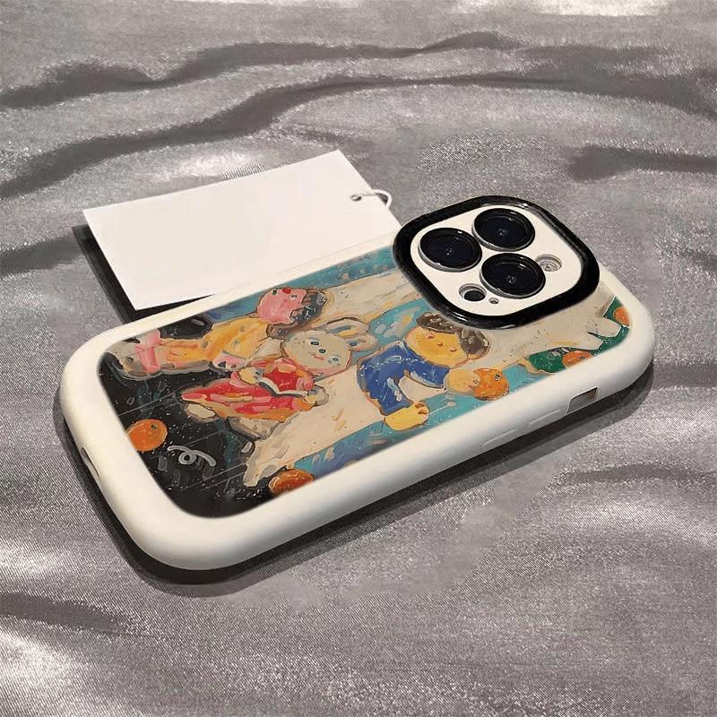 Applicable To Apple 16promax Mobile Phone Case 15plus Cartoon Oil Painting IPhone 14 Puff 13 Anti-fall 12/11