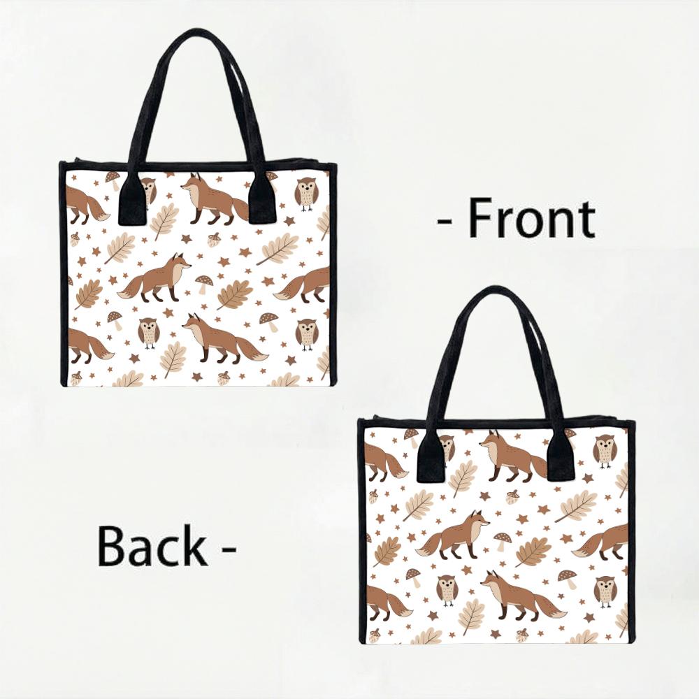Cute Forest Animal Print Tote Bag Portable Lightweight Daily Casual Canvas Handbag for Outdoor Shopping Travel