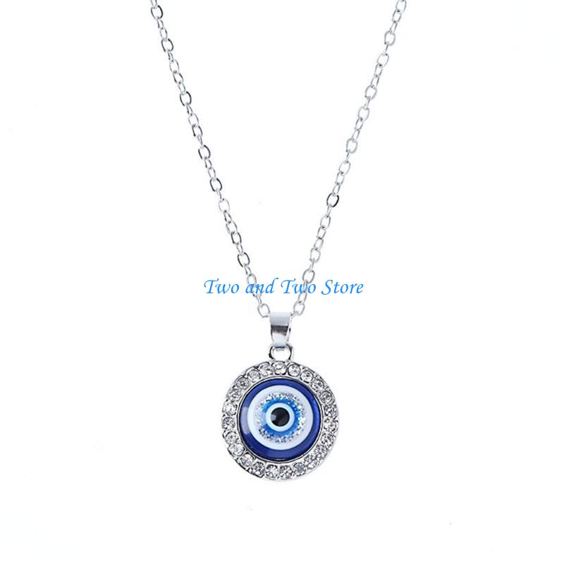 HX6F Dot Diamond Lucky Blue Eye Necklace for Evil Eye Pendant Necklace Turkish for Evil Eye for Protection and Blessing for W