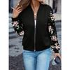 Floral Print Zip Up Jacket, Elegant Long Sleeve Baseball Collar Jacket For Spring & Fall, Women's Clothing
