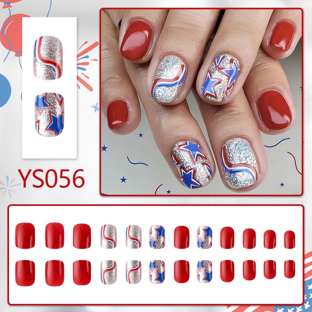 Independence Day Glossy Euro Square Short False Nails Set 24 pcs - Star & Stripes Design, Wearable & Removable