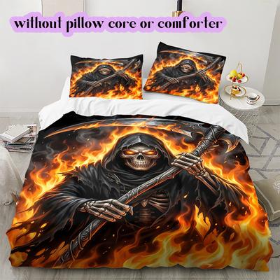 Fire and Death Pattern Bedding Quilt Set Quilt Cover Pillowcase Home Decoration Birthday Gift (1 * Duvet Cover + 2 * Pillowcase, Without Core)