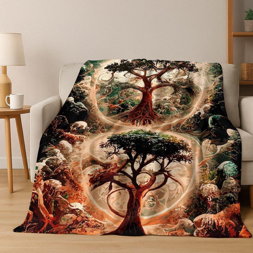 Nordic Dream Tree of Life Symbol Totem Yggdrasil Flannel Blanket,Cozy Soft Throw Blanket for Home Bedroom Bed Sofa Cover Gift