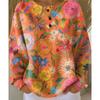 Women's Crew Neck Long Sleeve Waffle Knit Henley Top Loose Fit Casual Sweatshirt