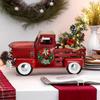 Decor Camion Roșu Vintage de Crăciun cu Lumini Albe Calde Intermitente - Stil Rustic de Fermă, Pickup Metalic cu Brad pentru Casă de Sărbători, Idee de Cadou Unică