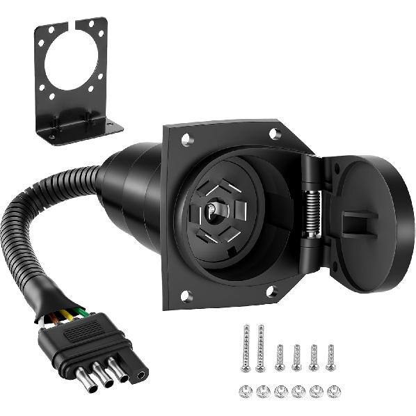 YONHAN 4 Pin To 7 Pin Adapter Trailer Light Adapter 4-Way Flat Truck To 7-Way Blade Reverse Plug Connector With Mounting Bracket For Towing Solutions