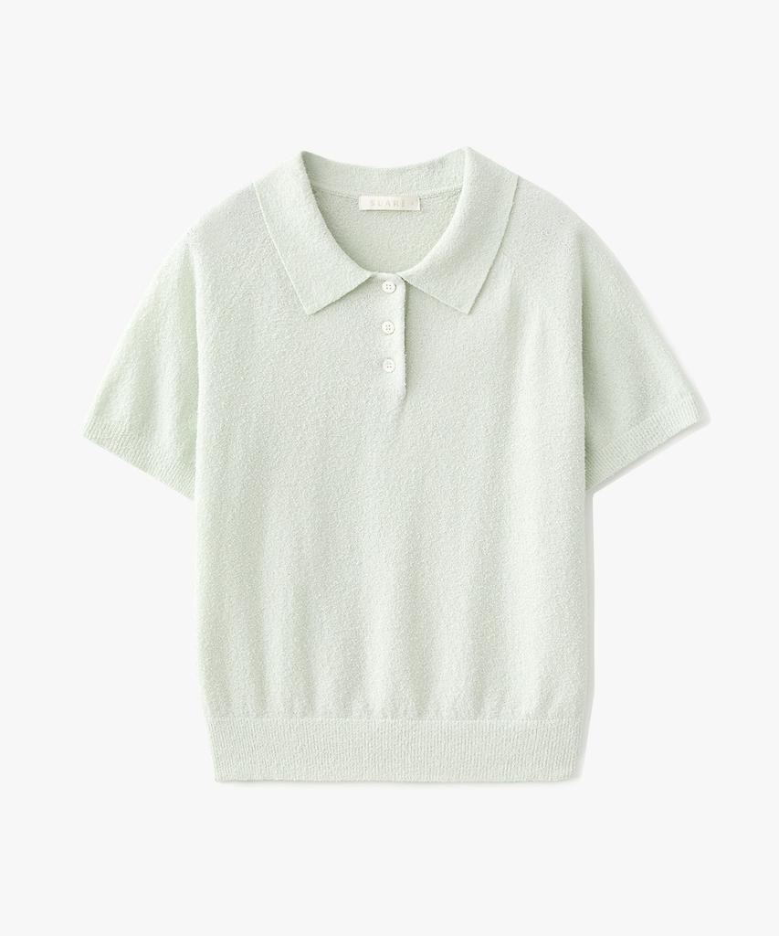SUARE WOMEN Cotton Boucle Button Collar Knit Mint