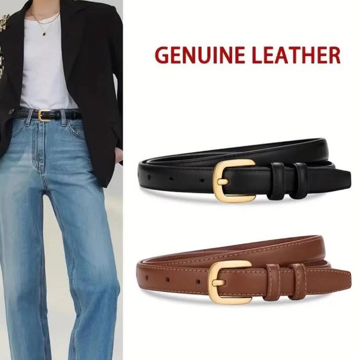 Women's High-End Fashion Smooth Buckle Leather Belt - Trendy and Versatile for Jeans or Casual Wear