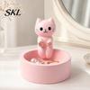 Small Jewelry Storage Box Cute Cat Tray, with Deep Plate Slot, Pink Matte Finish Holder Resin Decorative Ornament, for Dressing Table And Keys