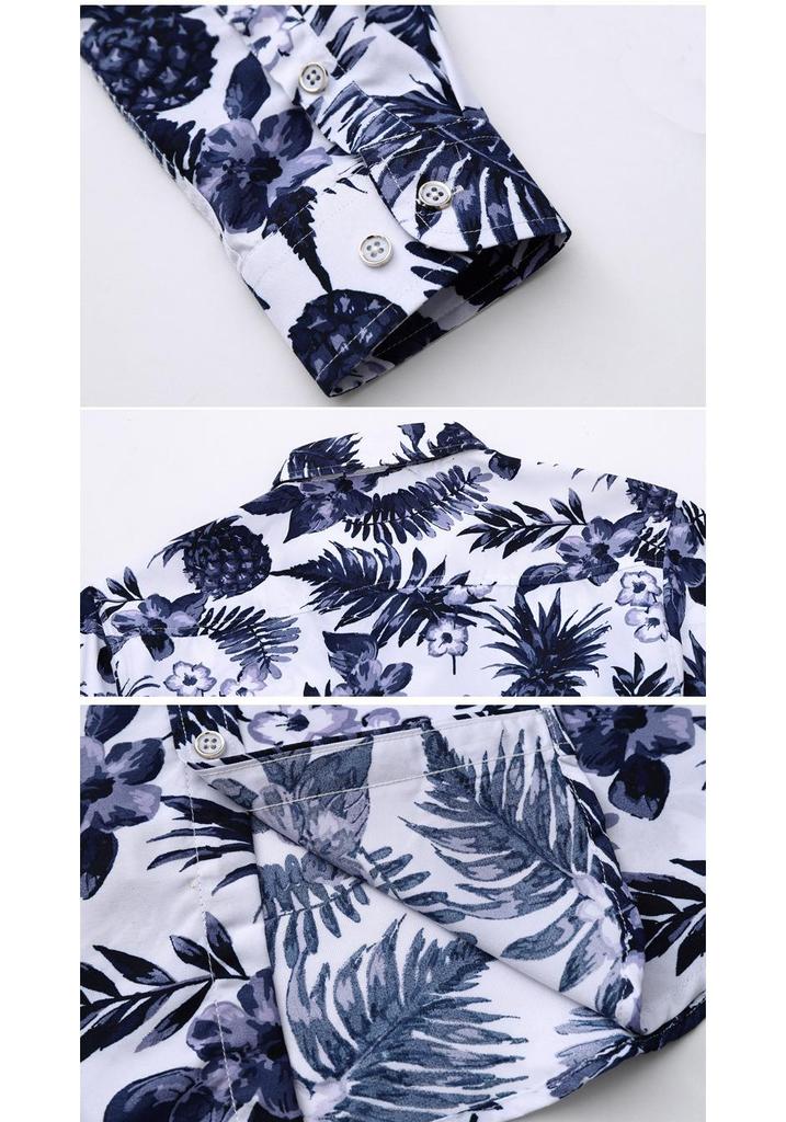 Men's Youth Floral Print Long Sleeve Shirt, Plus Size, Spring/Autumn Collection - Handsome & Casual Style