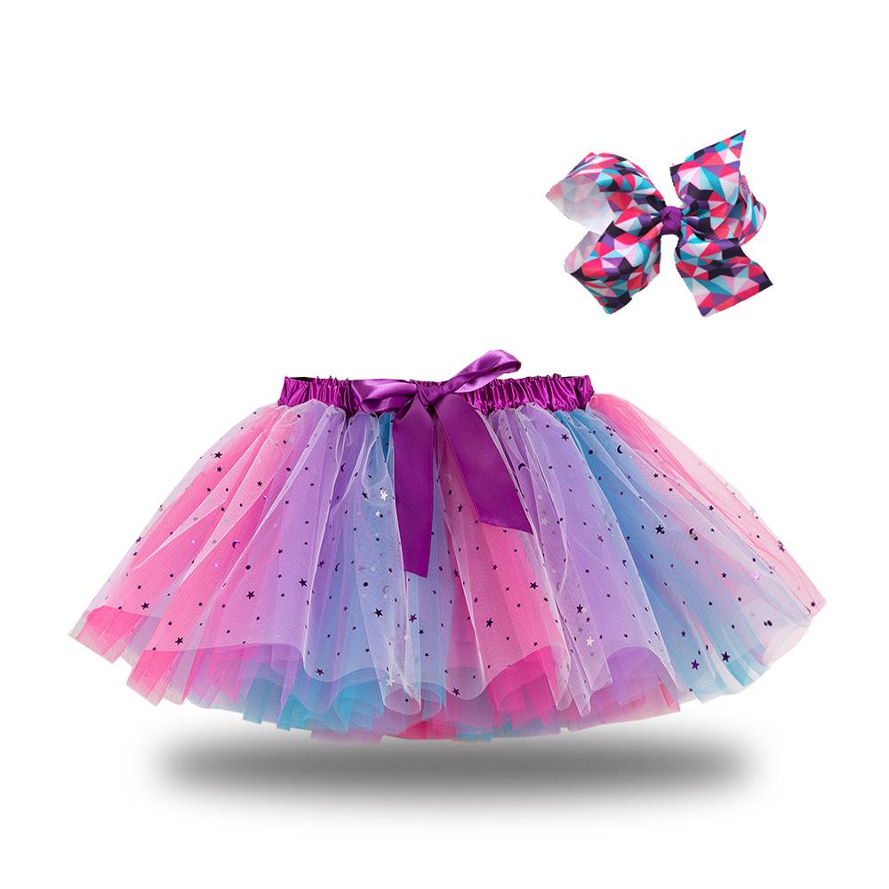 Girls' Star and Moon Mesh Tutu Skirt Set with Bow Hair Clips