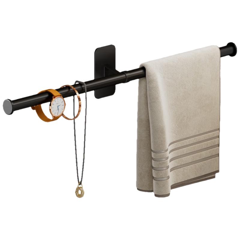 Drill-Free Aluminum Bathroom Towel Rack with Hooks