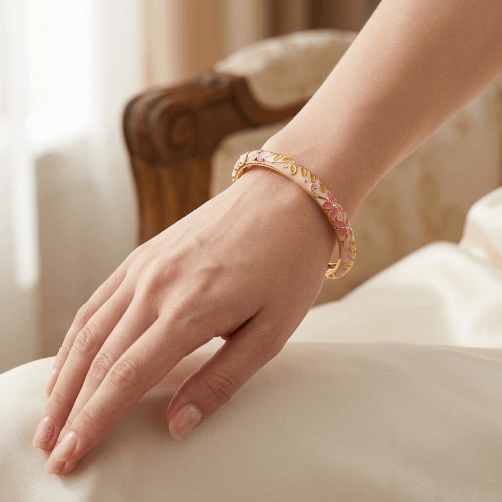 Traditional Flower Bangle Colorful Women's Hand Bracelet Vintage Cloisonne Bangle  Ladies