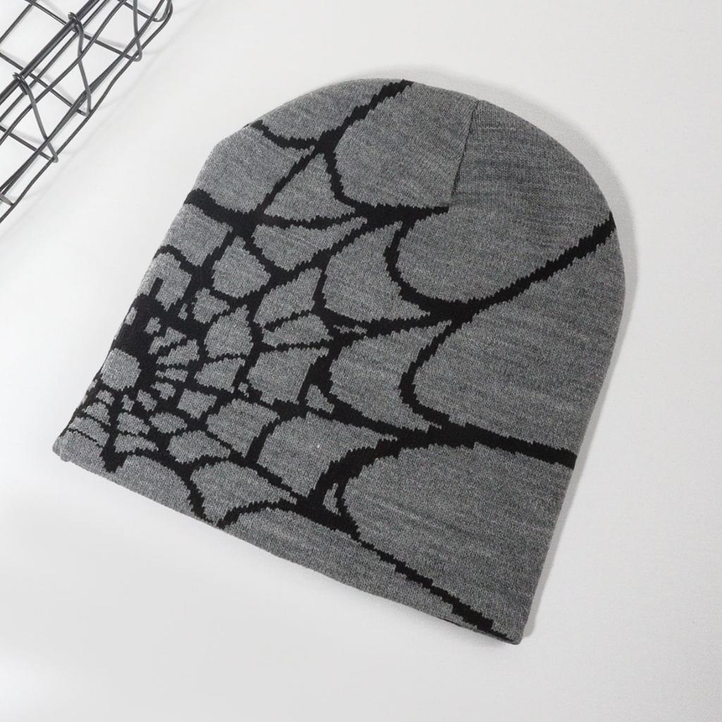 Hot-selling Y2K Spiderweb Knitted Hat European American Style Trendy Winter Beanie Jacquard Pattern 48-50cm Head Circumference