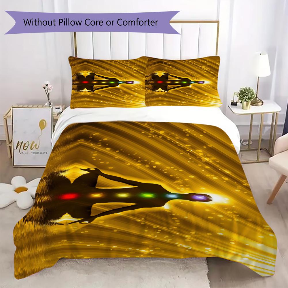 1PC Chakras Theme Bedding Quilt Set Quilt Cover Pillowcase Home Decoration Birthday Gift (1 * Duvet Cover + 2 * Pillowcase, Without core)A12