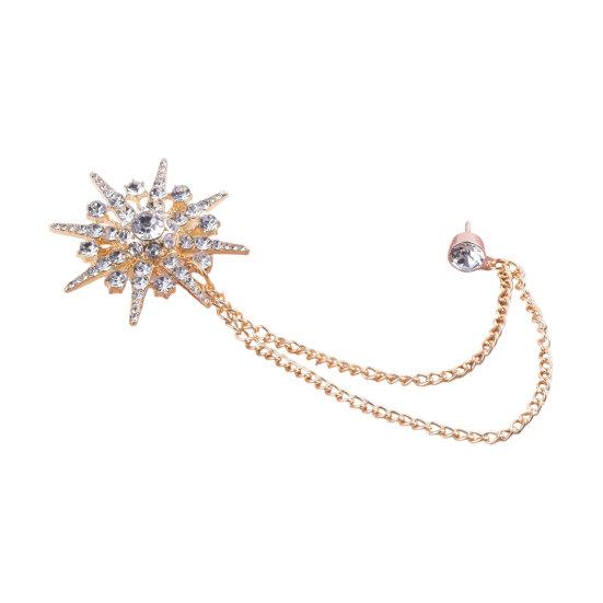 Suits Brooch Double-Layer Thin with High-Gloss Chain Elegant Rhinestones A