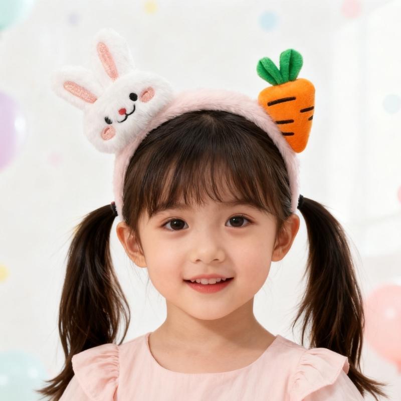 Rabbits Carrot Ear Headbands For Kids Soft Plush Hair Accessory Cute Animal Theme Party Costume Decoration