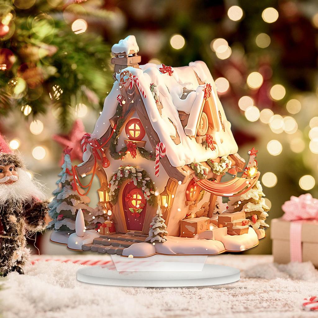 2D Acrylic Christmas Snow House with Light Table Decor Cottage Ornament Home Decoration 2025 Xmas Navidad Party Supplies