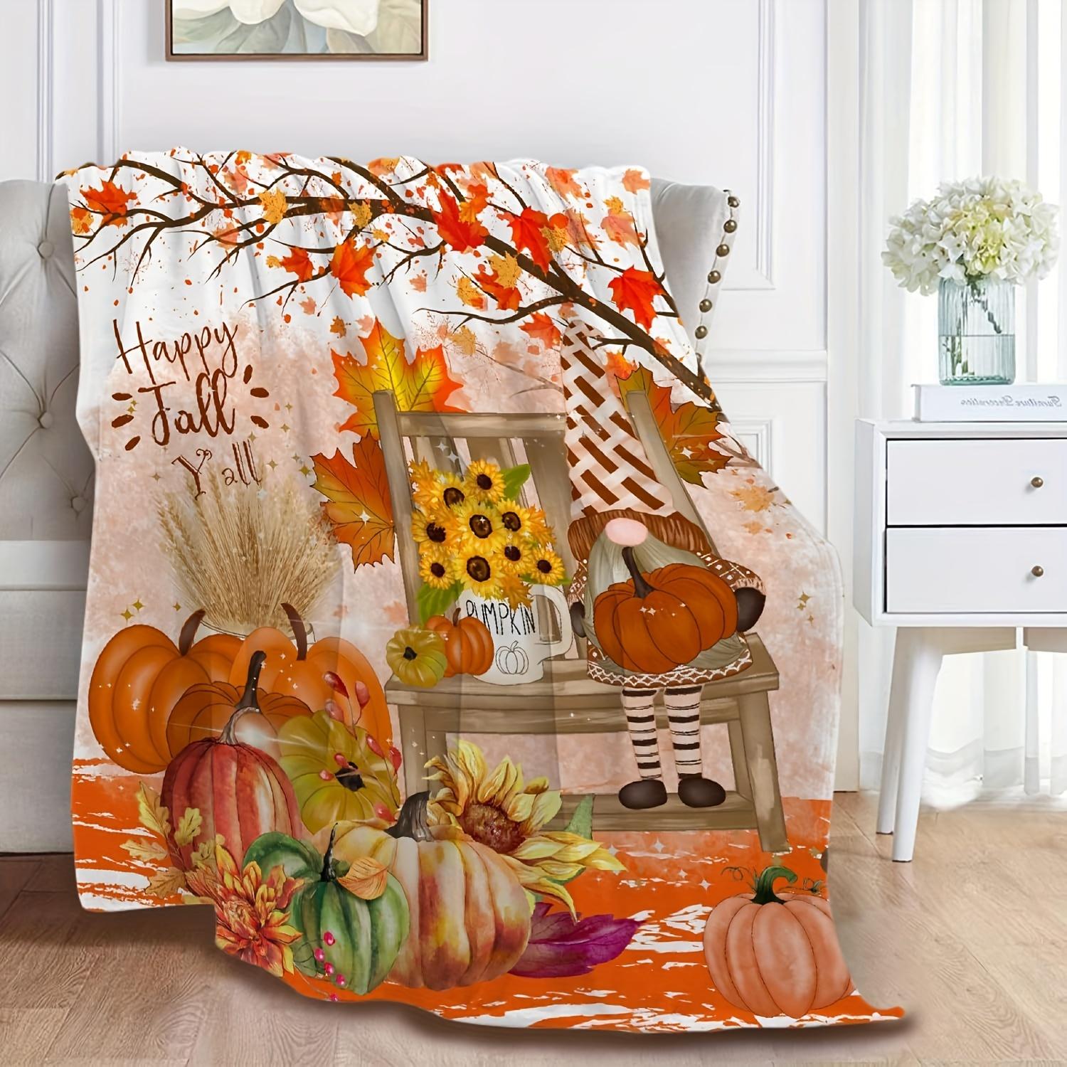 Autumn Maple Leaf Pumpkin Throw - Cozy Thanksgiving Gift, Lightweight Warm Fluffy for Bed/Sofa/Camping, All-Season 75X95CM