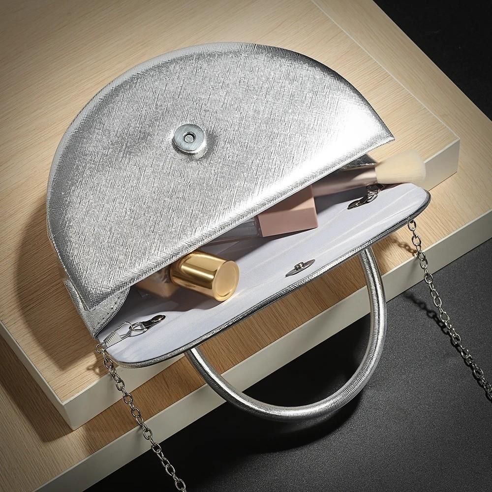 Elegant Shiny Surface Evening Bag Square Half Moon Diamond Studs Clutch Bag Handbag Valentine's Day