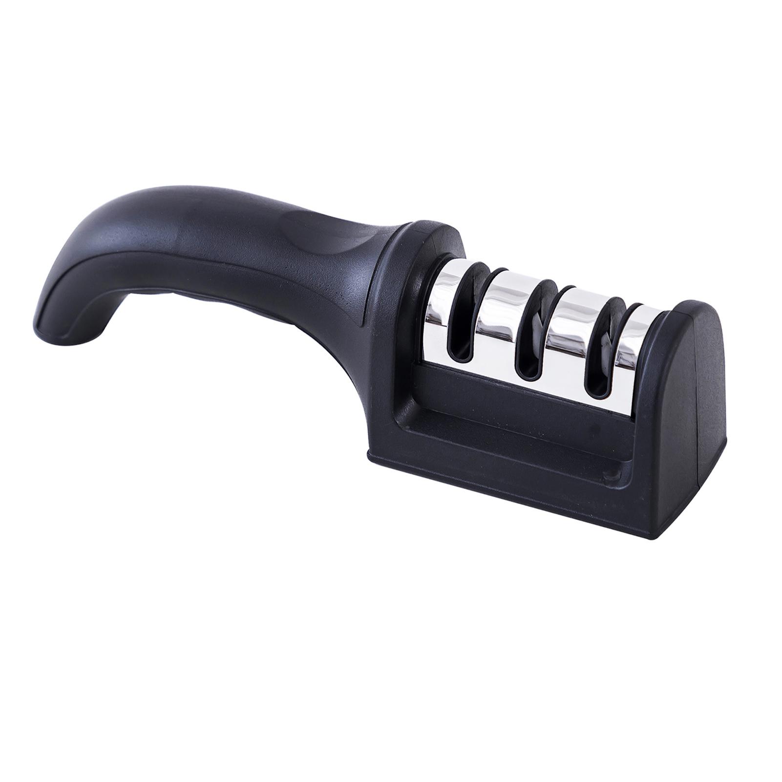 

Черная кухонная 3-ступенчатая точилка для ножей с лезвиями, эргономичная, удобная в использовании, инструмент для заточки ножей