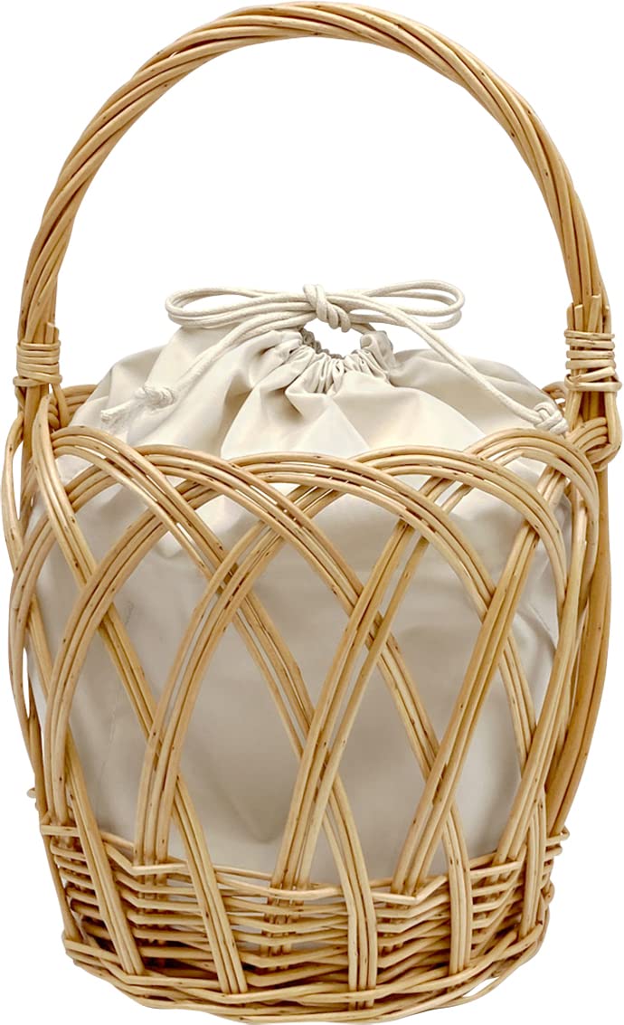 Daikai Basket Bag, Willow, Round Openwork Weave, IV, W19.5×D18×H18×TH30, Bottom Diameter 15mm, 29968
