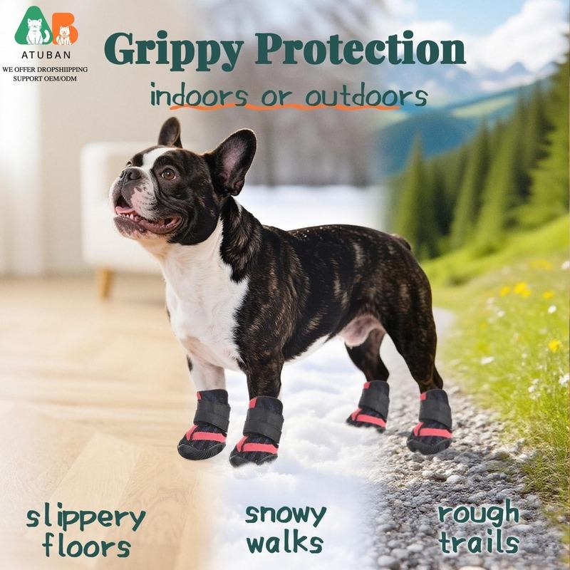 ATUBAN Dog Shoes for Dogs,Hot Pavement Summer Puppy Dog Boots & Paw Protectors with Soft Anti-Slip Rubber Sole, Walking Running