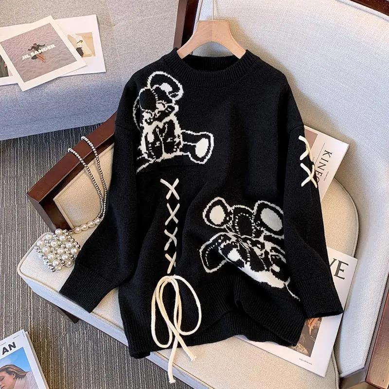 Sweater Pullovers Tops Women Long Sleeves Autumn Winter Oversized Loose Long Sleeve Shirt Slim Pullover Tops S чёрный
