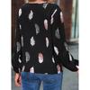 2026 Spring New V-neck Feather Print Long Sleeve Loose T-shirt for Women