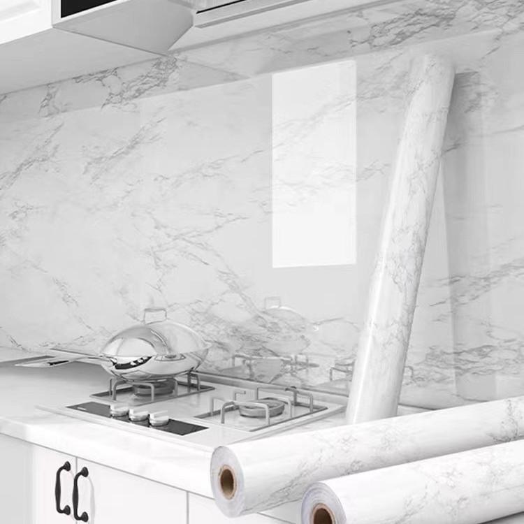 White Smooth Marble Patterned Wallpaper, Oil Resistant Sticker, Furniture Color Change Renovation Stove Self-adhesive Wallpaper