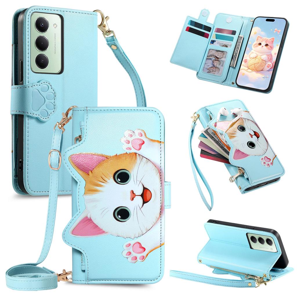 Cute Cat Crossbody Long Lanyard Flip Wallet Leather Case For Xiaomi Redmi Note 15 Pro Plus 14 13 14C 13C Shockproof Stand Cover