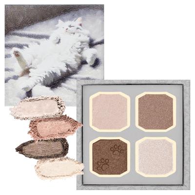 MilleFee My Kitty Eye Palette Cat Eyeshadow with Glitter In White and Brown (04 Minuet) 4-Color