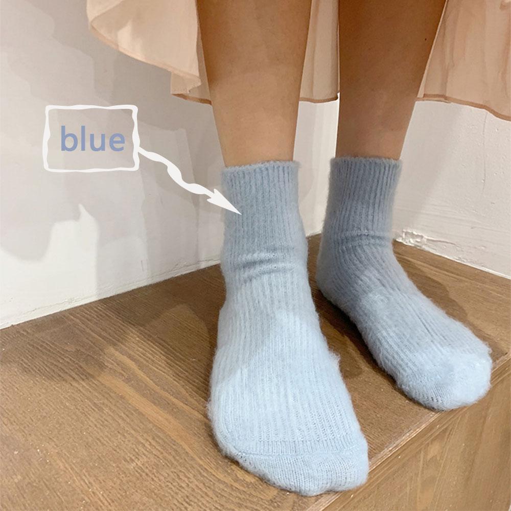 6 par Myke Angora Crew Sokker Pastellfarge Vintersokker dame Vinter Tykke Ensfarvede Tubesokker Varme Vintersokker Nyttårssokker