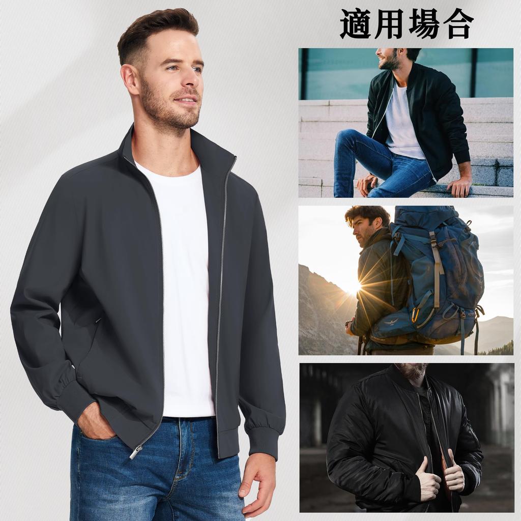KEFITEVD Autumn Plus Lightweight Dark Size L Men's Jacket, Windproof, Water-Repellent, Outerwear, Golf, Workwear, Jumper, Size, Gray, Jacket, Winter,