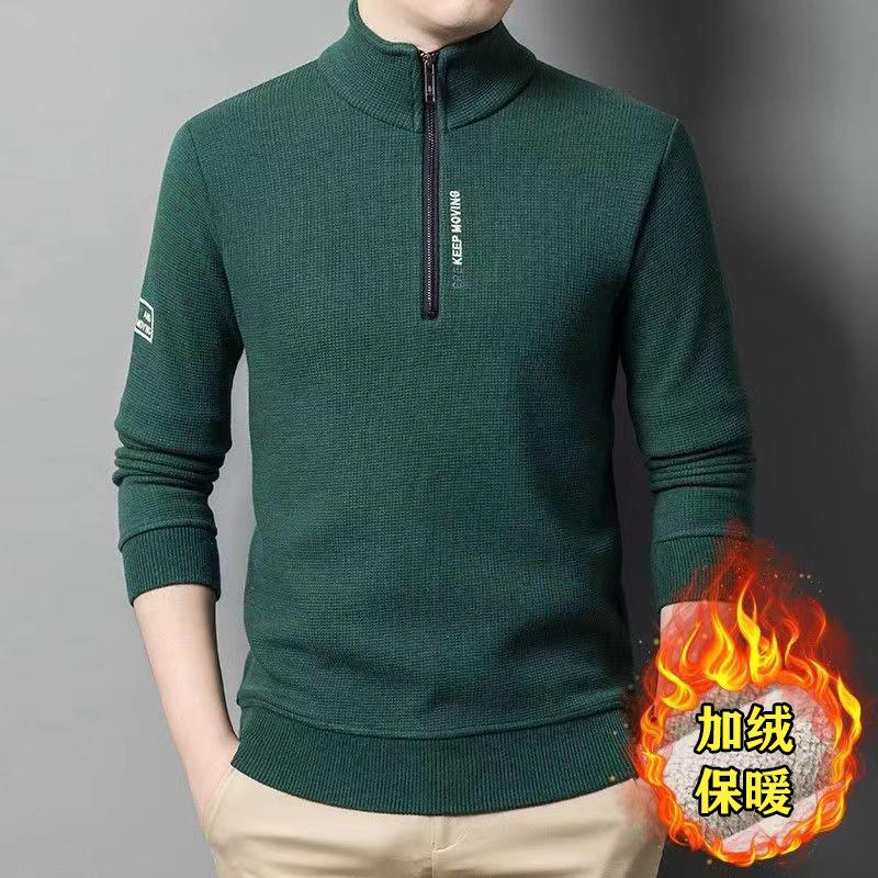 

Fleece-Lined Thickened New Autumn Winter Zipper Sweatshirt Winter Warm Casual Men s Long Sleeve Stand Collar Base Shirt Outerwear 4XL зелений