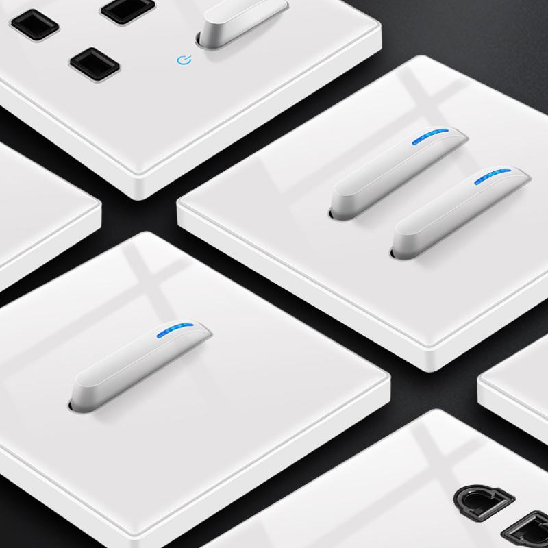 White LED Indicator Light Switch Panel Glass Piano Key Self-reset Wall Switch socket,UK FR EU Universal USB Electrical Outlet