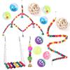 Bird Toys 14 Pieces Set Including Swing Ladder Stand Perch Bell Ball Chew Toys for Cage Colorful Decor Easy To Install
