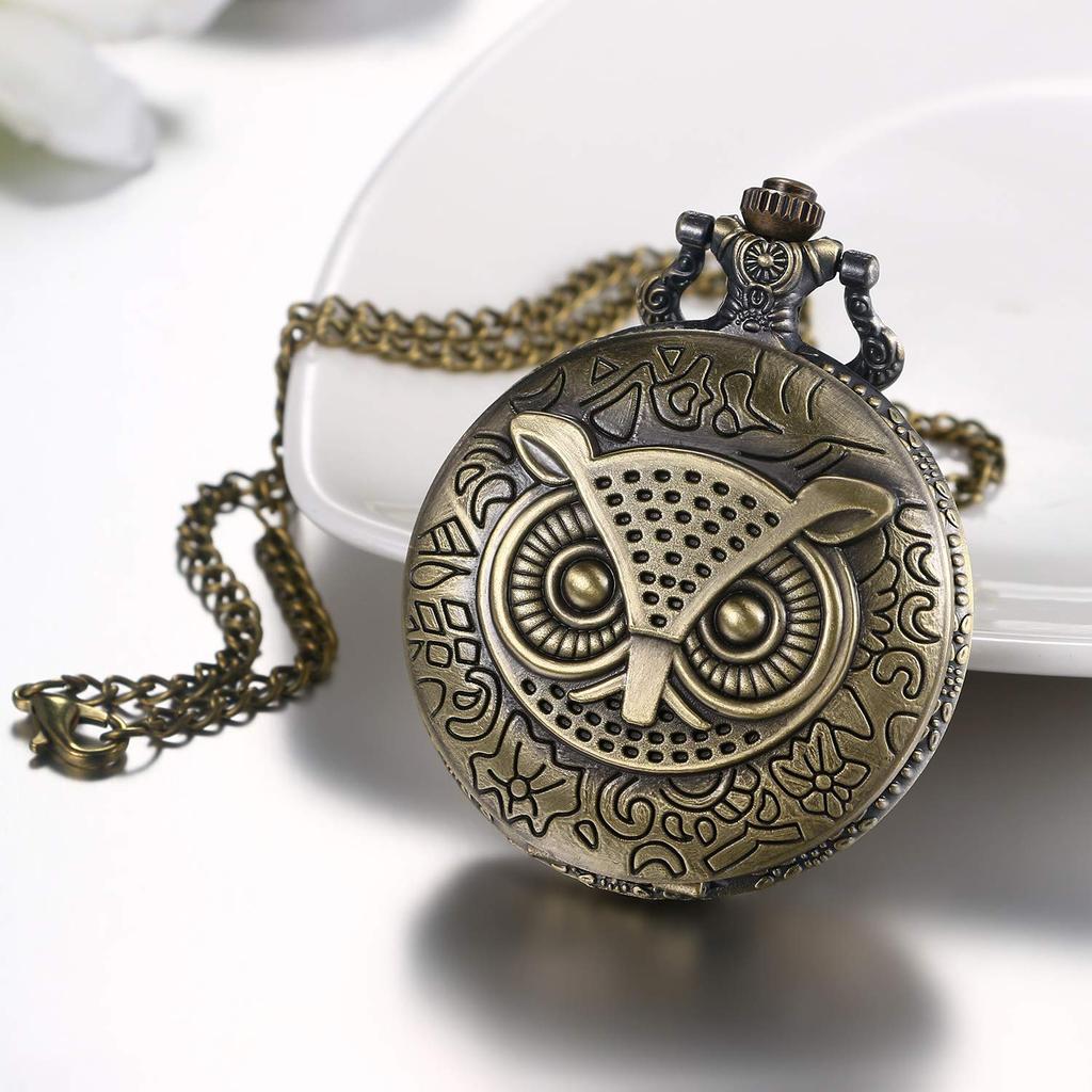 JEWELRYWE Owl Pocket Retro Analog Pendant Perfect Gift for and Christmas Watch, Antique-Style Watch, Alloy, Coming-of-Age Ceremonies, Birthdays,