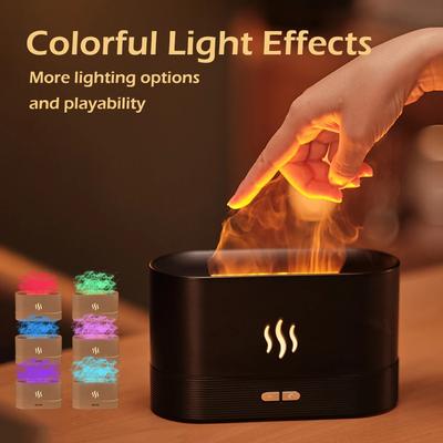Perfume Humidifier Ultrasonic Air Humidifier With LED Lighting Simulation Colorful Flame Fragrance Essential Oil Flame Lamp